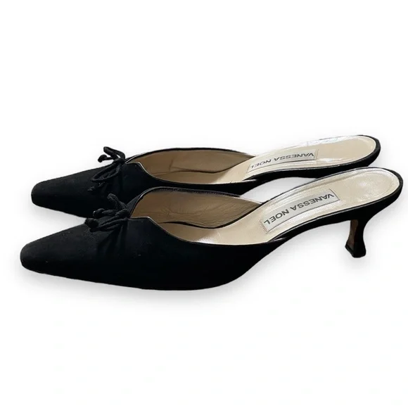 Vanessa Noel Black Suede Kitten Heel Mules - Picture 1 of 13